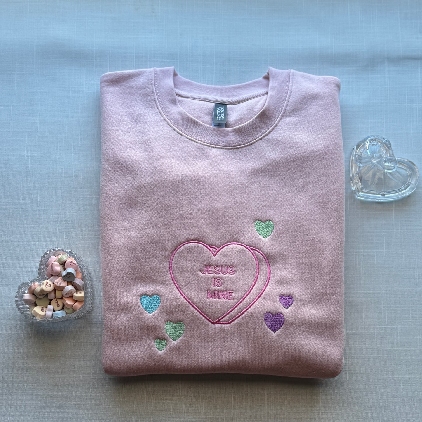 Jesus Is Mine Candy Heart Embroidered Sweatshirt