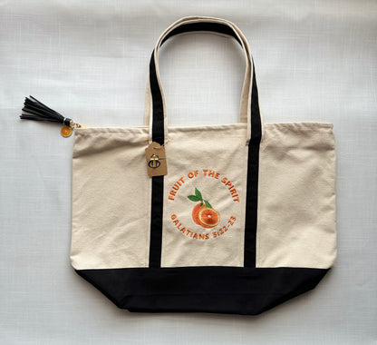 The Fruit of the Spirit Orange Embroidered Tote Bag | Galatians 5:22-23