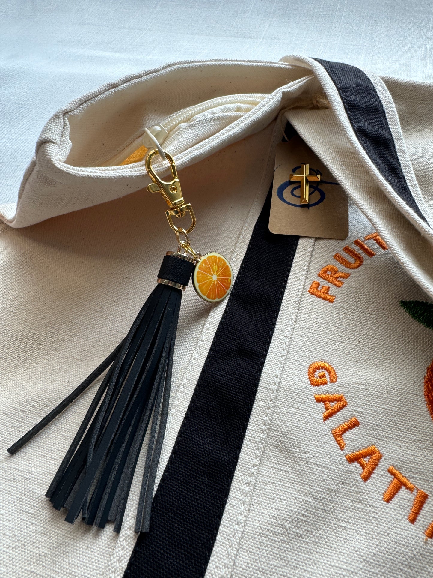 The Fruit of the Spirit Orange Embroidered Tote Bag | Galatians 5:22-23