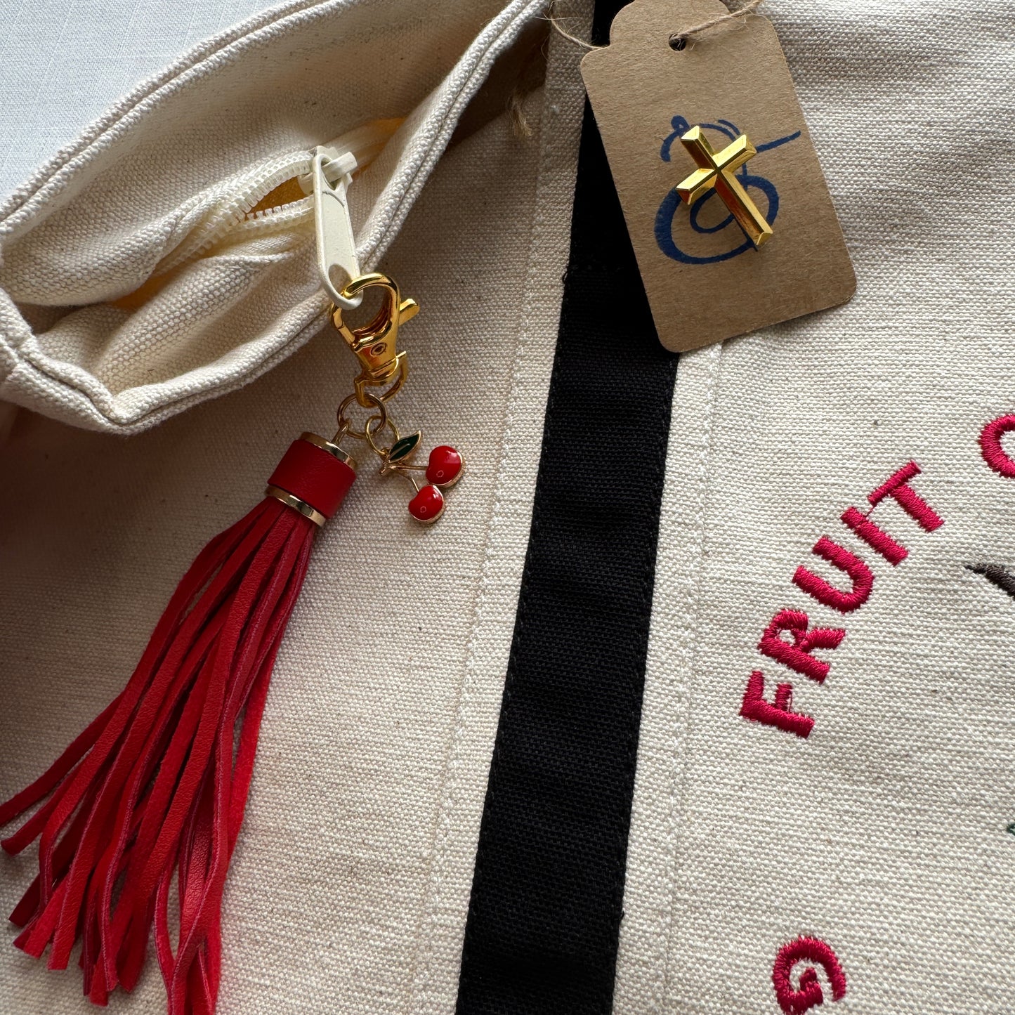 The Fruit of the Spirit Cherry Embroidered Tote Bag | Galatians 5:22-23