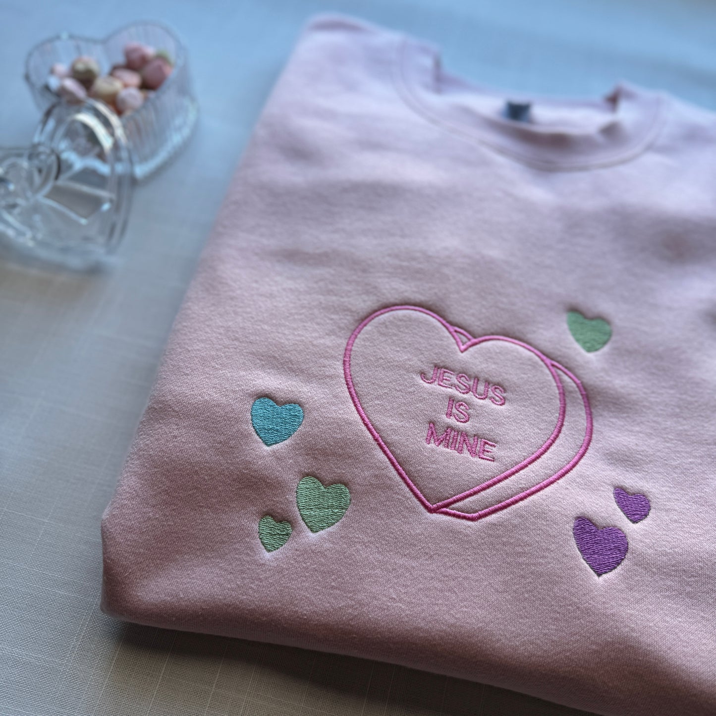 Jesus Is Mine Candy Heart Embroidered Sweatshirt